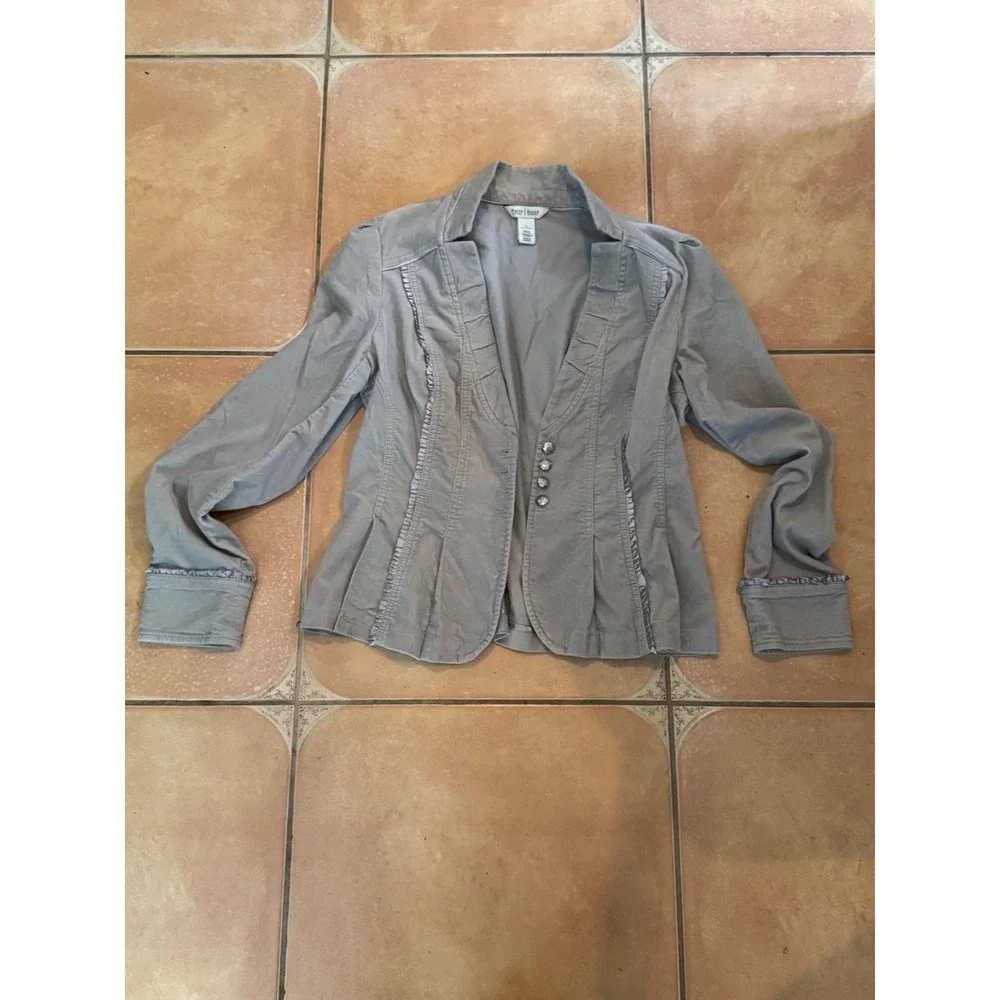 White House Black Market Gray Velvet Pleated Y2K Festival SteamPunk Jacket Sz 6